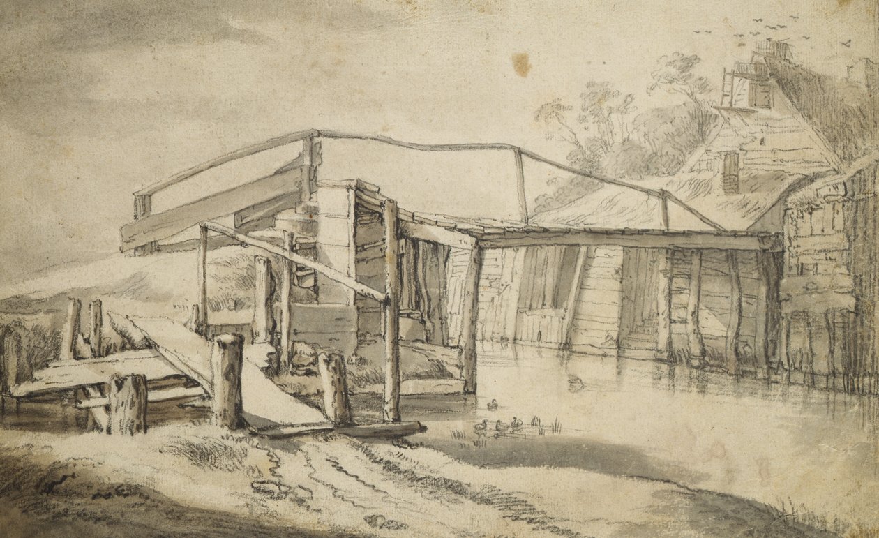 Na polderze, 1644 (ołówek, kreda i pędzel na papierze) autorstwa Aelbert Cuyp