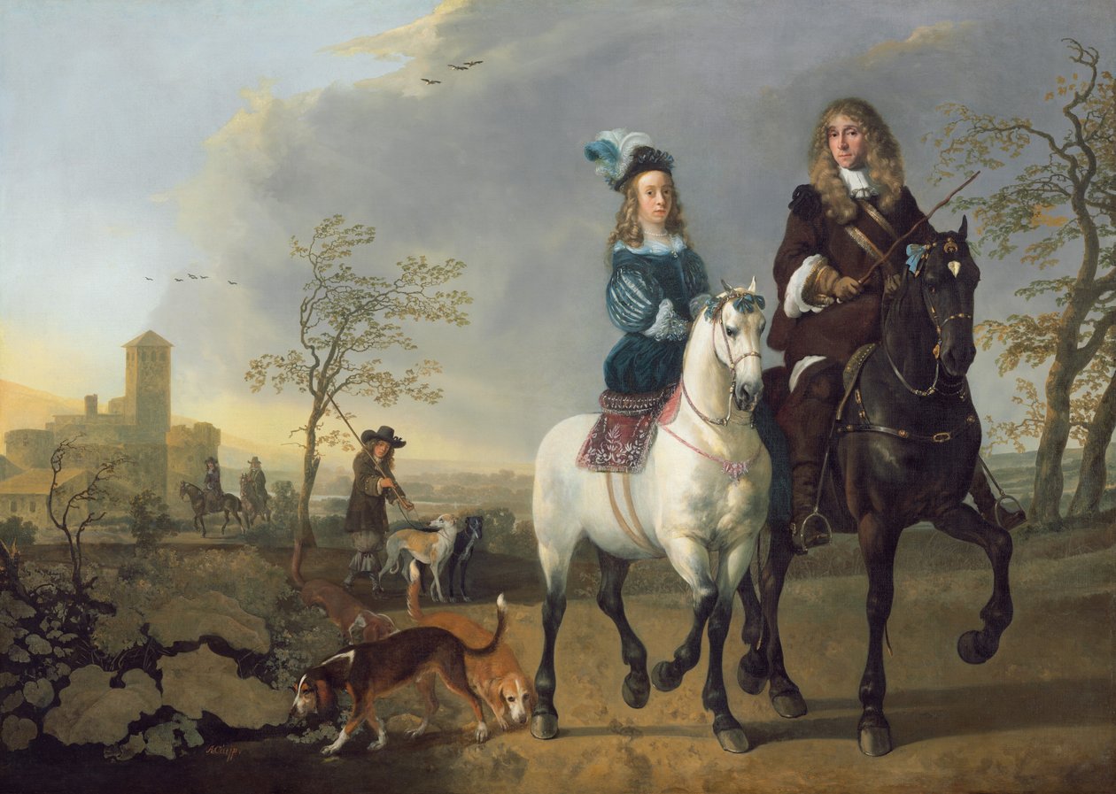 Dama i Dżentelmen na koniu, ok. godz. 1655, przerobiony 16601665. autorstwa Aelbert Cuyp