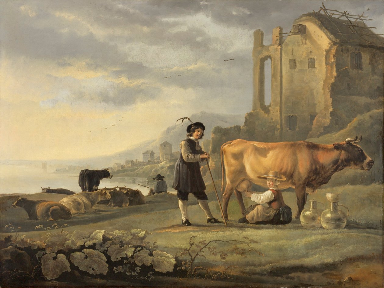 Krajobraz z pokojówką dojącą krowę autorstwa Aelbert Cuyp