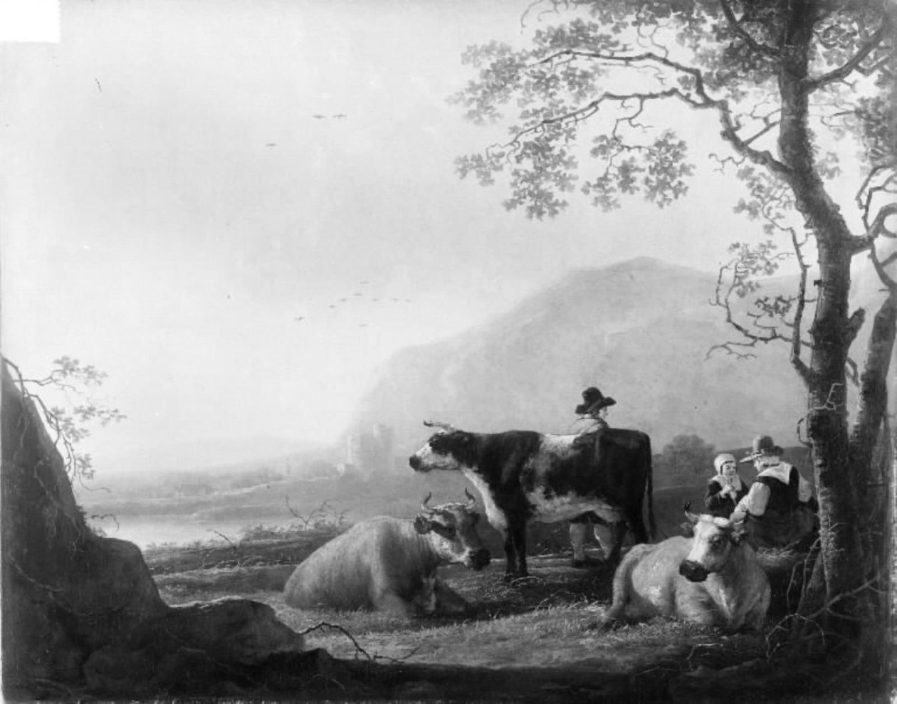 Pejzaż z trzema krowami i pasterzami autorstwa Aelbert Cuyp