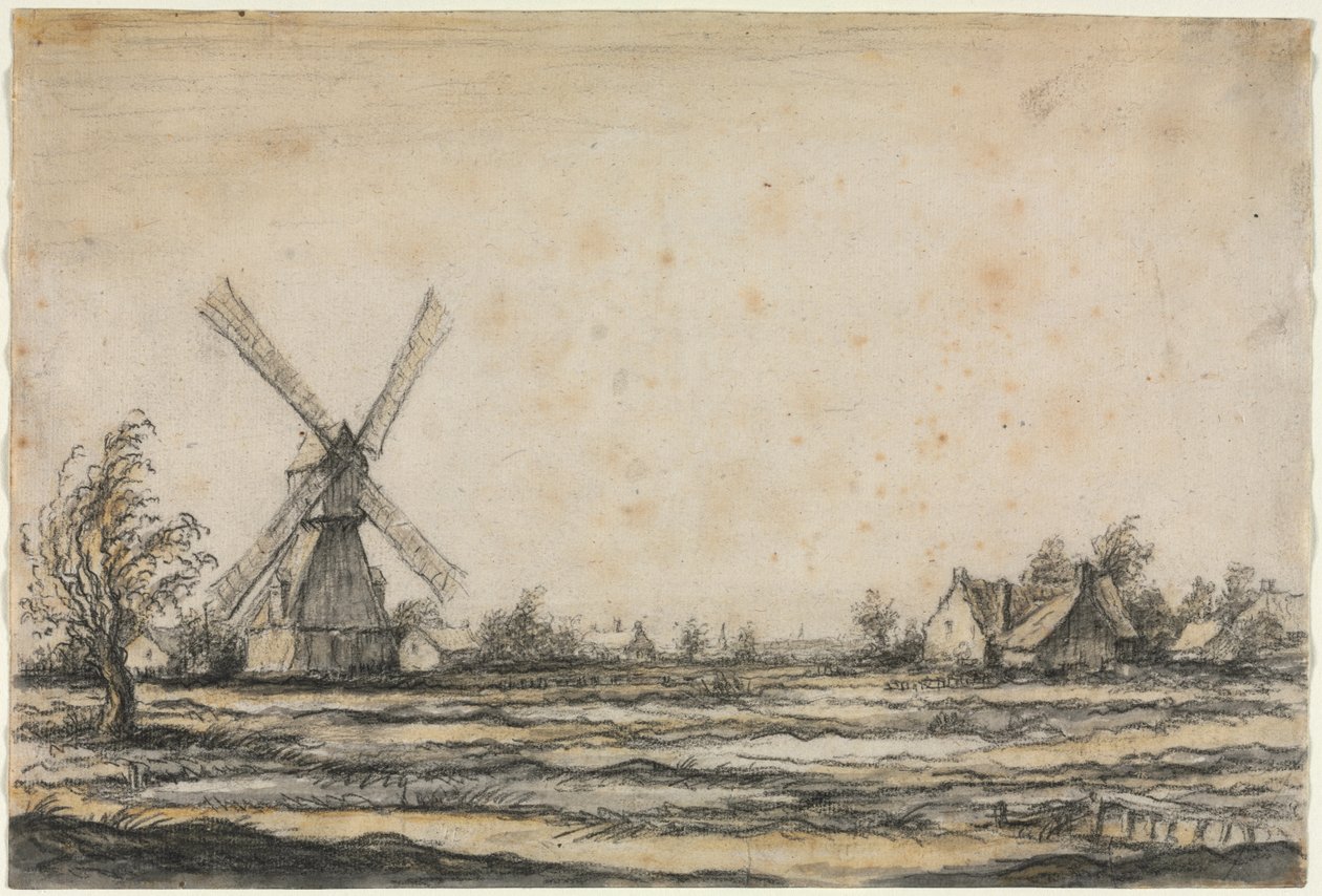 Krajobraz z wiatrakiem koło folwarku, 1642-1644. autorstwa Aelbert Cuyp