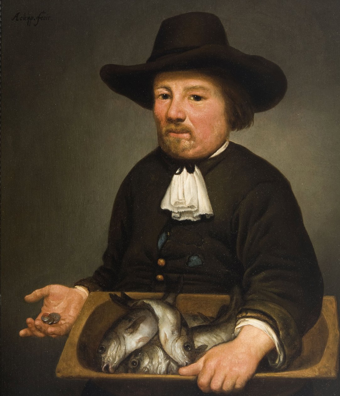 Człowiek z wiadrem ryb - Cuyp, Aelbert (1620-1691) - Olej na drewnie - 40x34 - Dordrechts Museum autorstwa Aelbert Cuyp