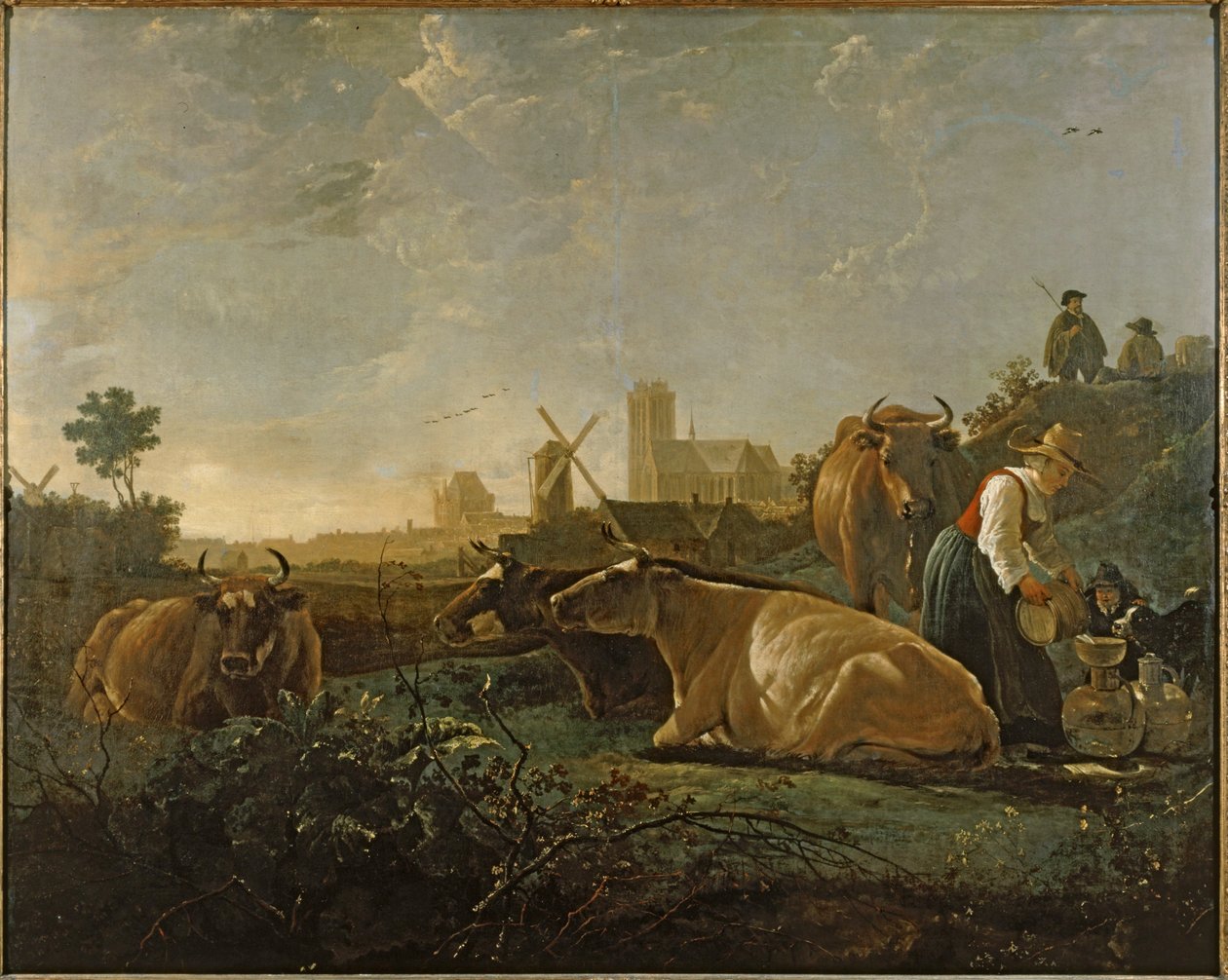 Mleczarka i bydło w pobliżu Dordrecht ... (obraz na płótnie) autorstwa Aelbert Cuyp