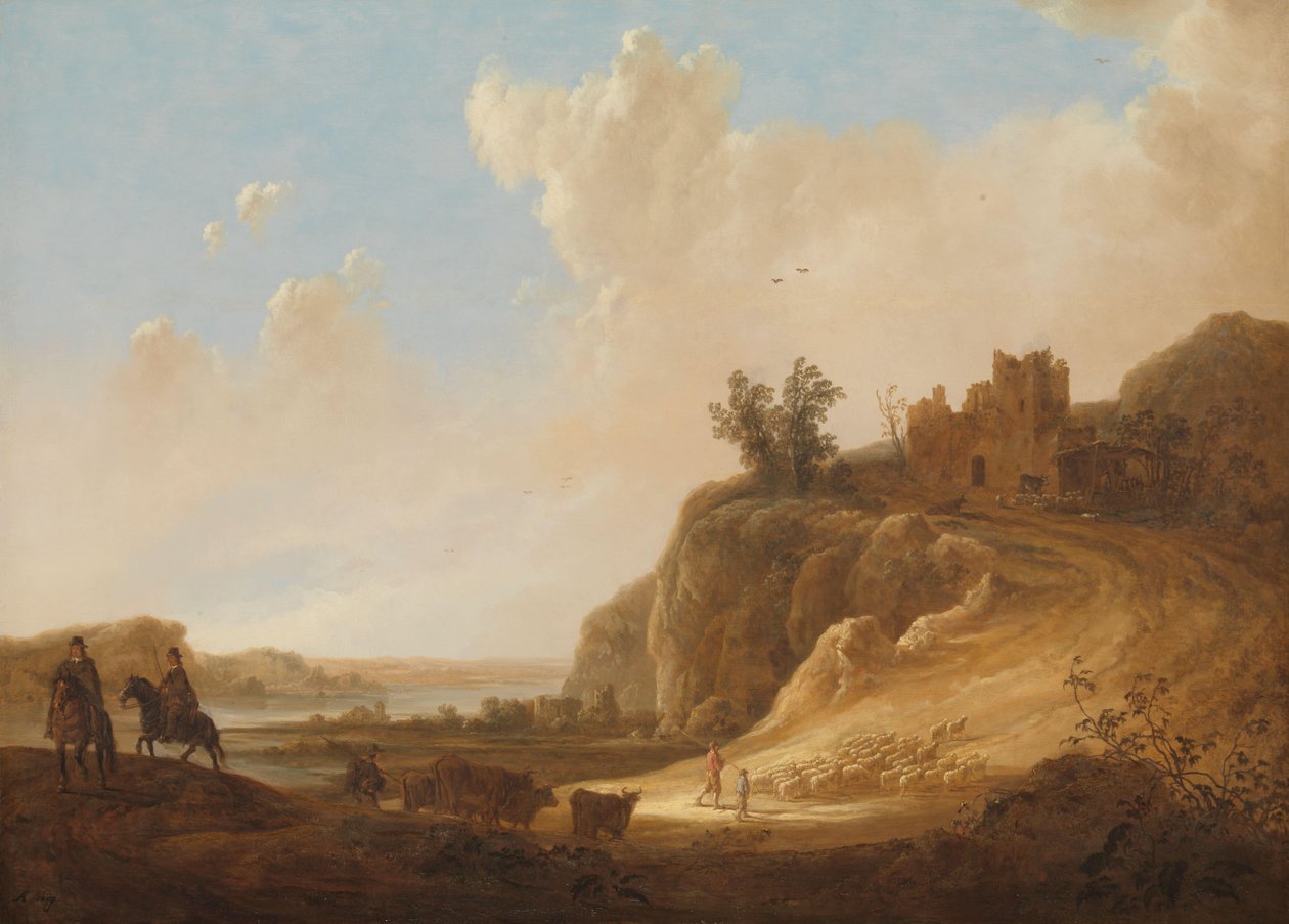 Górzysty krajobraz z ruinami zamku autorstwa Aelbert Cuyp