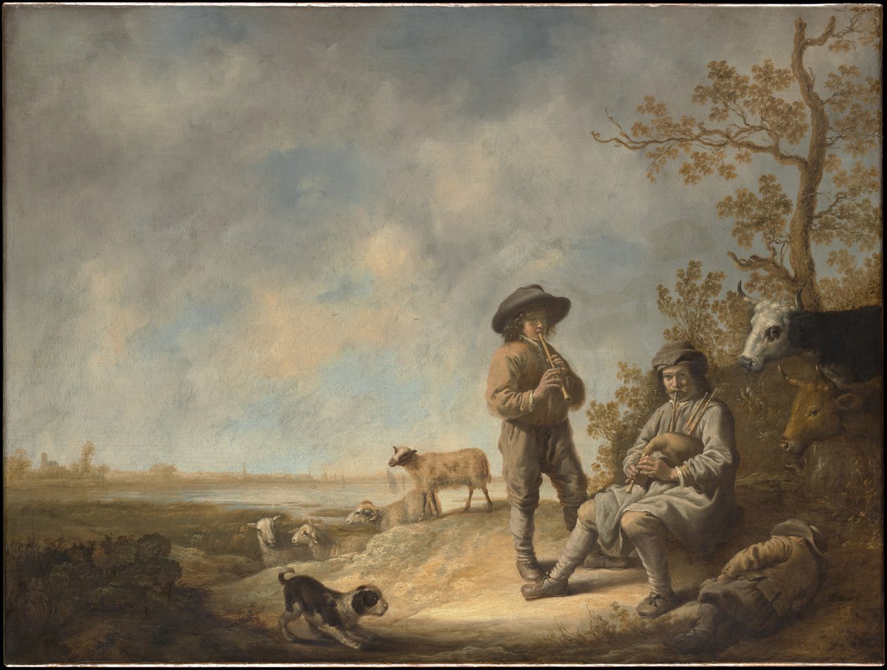 Pasterze grający na flecie autorstwa Aelbert Cuyp