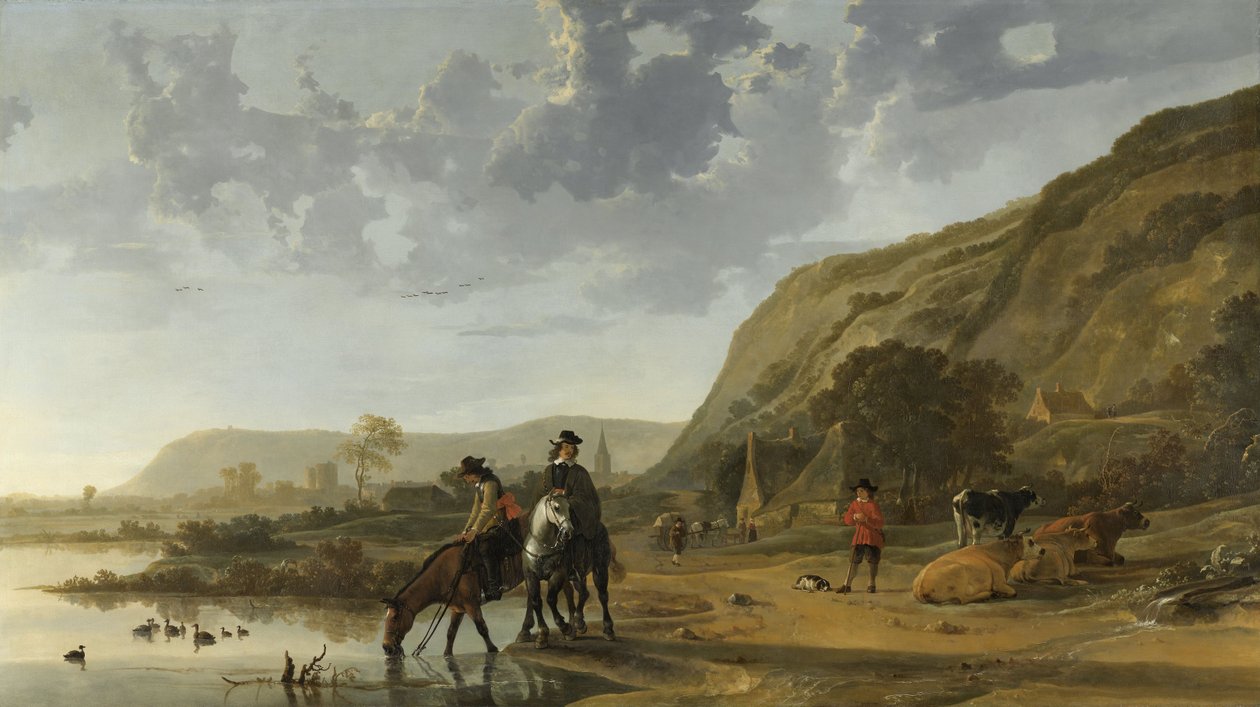 Krajobraz rzeczny z jeźdźcami, 1653-7 autorstwa Aelbert Cuyp