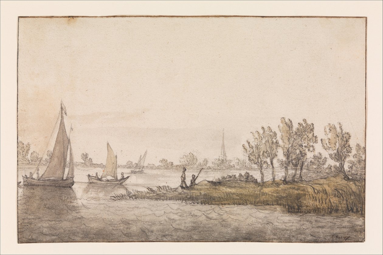Krajobraz rzeczny z żaglówkami autorstwa Aelbert Cuyp