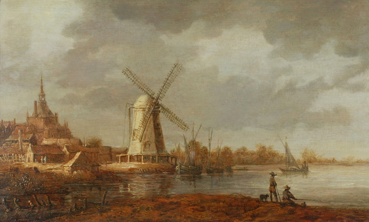 Scena rzeczna z widokiem na Dordrecht (olej na desce) autorstwa Aelbert Cuyp