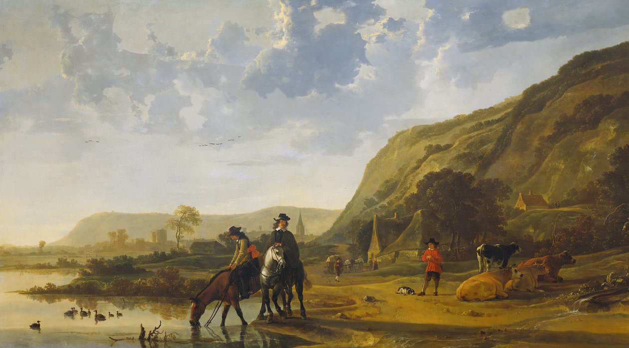 Krajobraz rzeki z jeźdźcami autorstwa Aelbert Cuyp