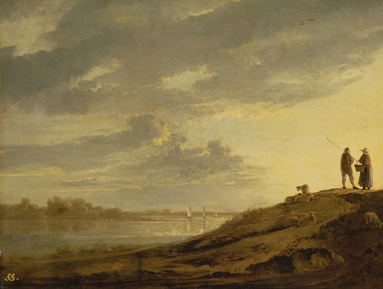 Zachód słońca nad rzeką, lata 50. XVII wieku (panel) autorstwa Aelbert Cuyp