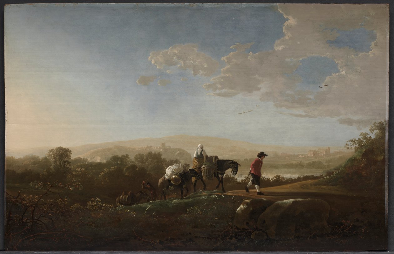 Podróżnicy na pagórkowatej wsi, ok. 1650 (olej na drewnie) autorstwa Aelbert Cuyp