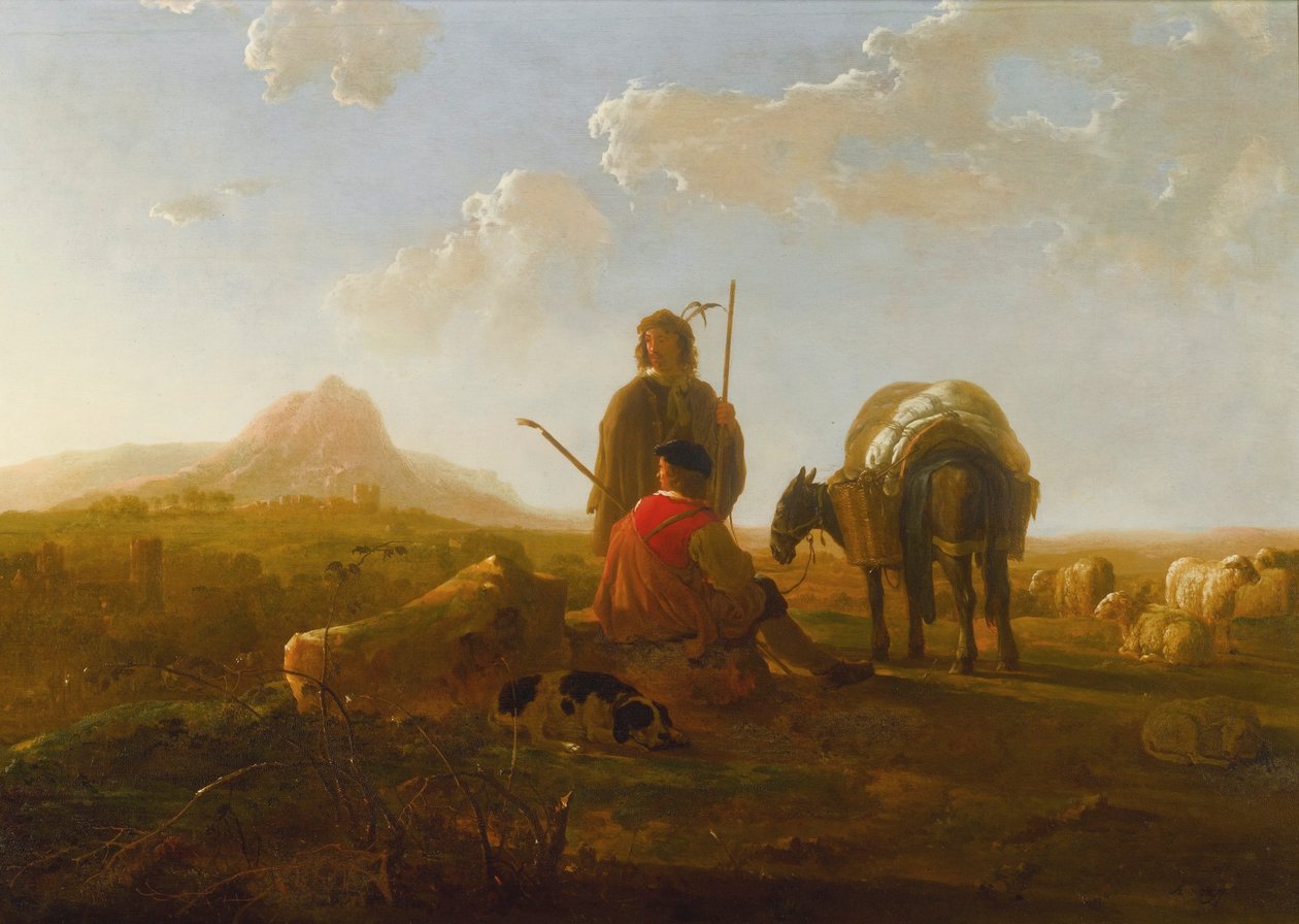 Dwoje pasterzy w pagórkowatym krajobrazie autorstwa Aelbert Cuyp