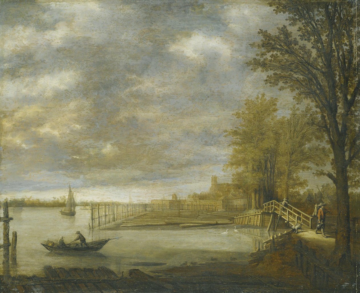 Widok na Dordrecht od południa, na pierwszym planie tartaki autorstwa Aelbert Cuyp