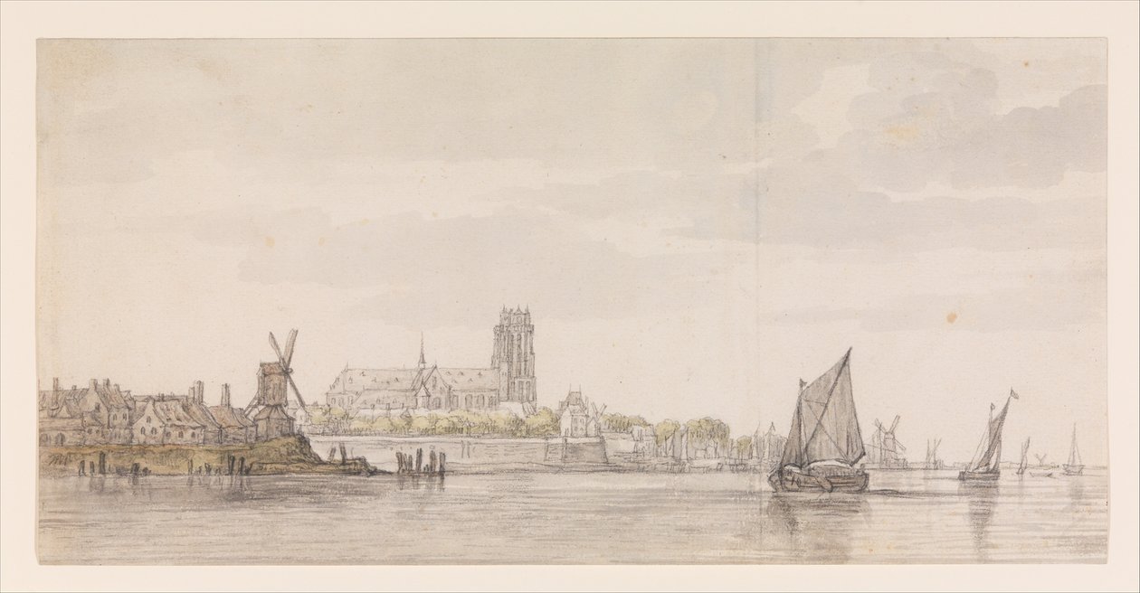 Widok na Groote Kerk w Dordrechcie od rzeki Maas autorstwa Aelbert Cuyp