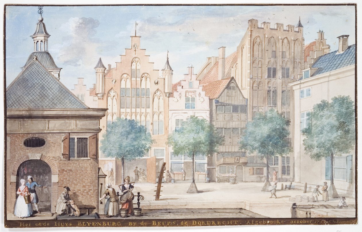 Widok na Wijnstraat, Dordrecht 1745 autorstwa Aert Schouman
