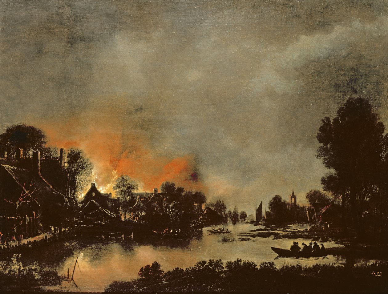 Wioska w ogniu autorstwa Aert van der Neer