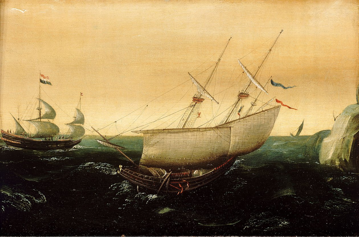 Holenderski statek z załogą, ok. 1610 (olej na płycie) autorstwa Aert Anthonisz
