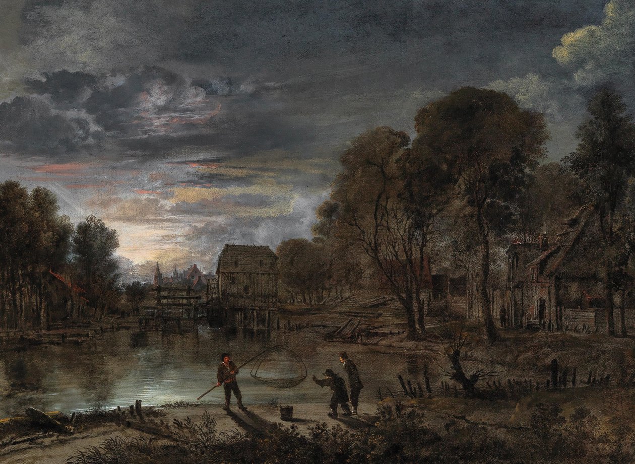 Nocny krajobraz z rybakami. autorstwa Aert van der Neer