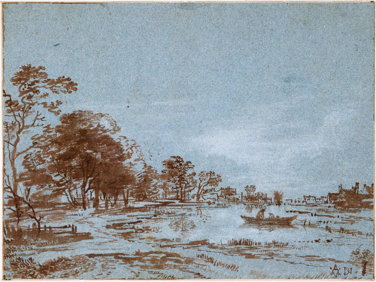 Pejzaż rzeczny w świetle księżyca, c. 1650-1660 autorstwa Aert van der Neer