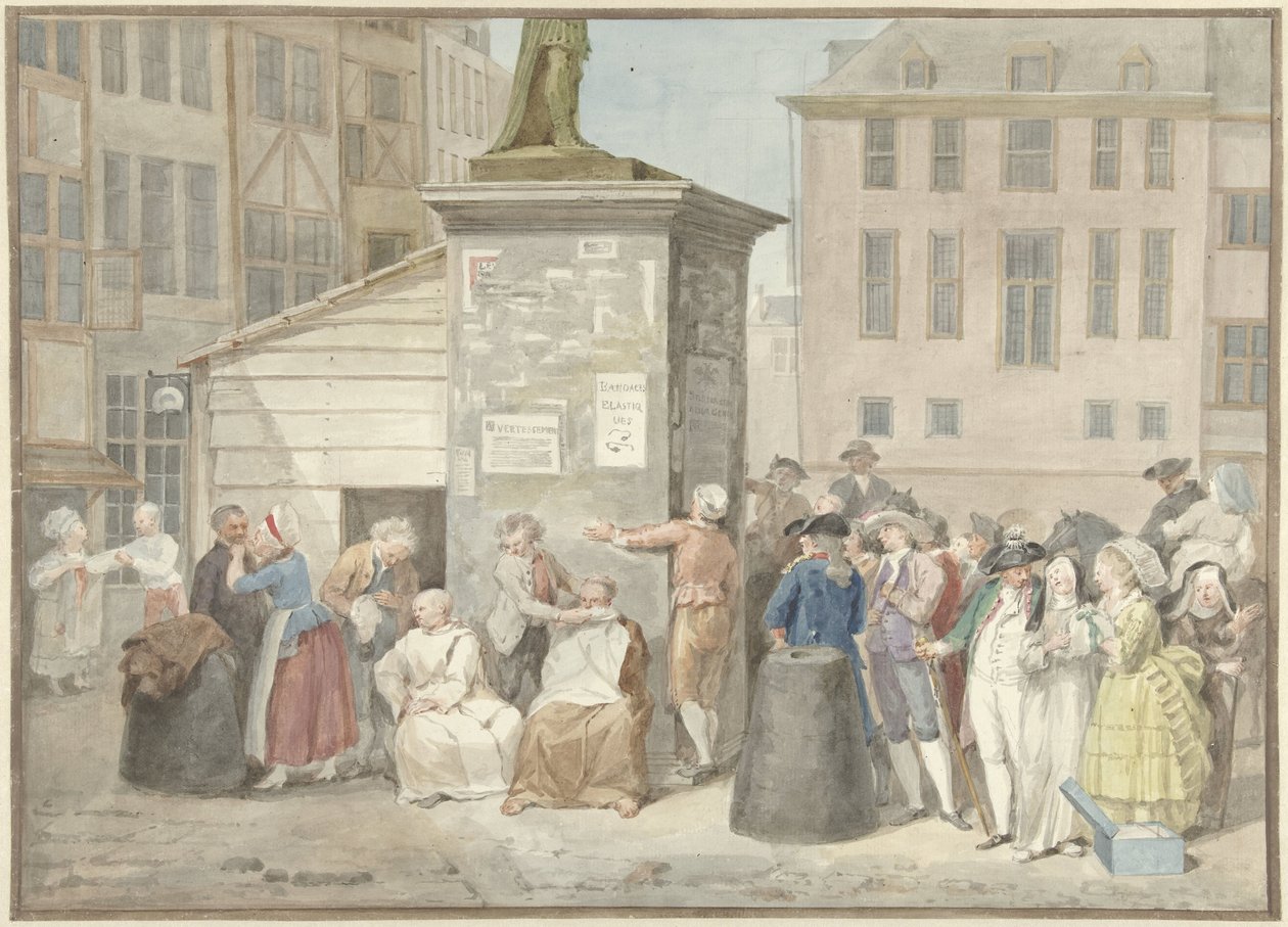 Plac z mnichami i mniszkami podczas rewolucji w Belgii, 20 października 1787 autorstwa Aert Schouman (signed by artist)