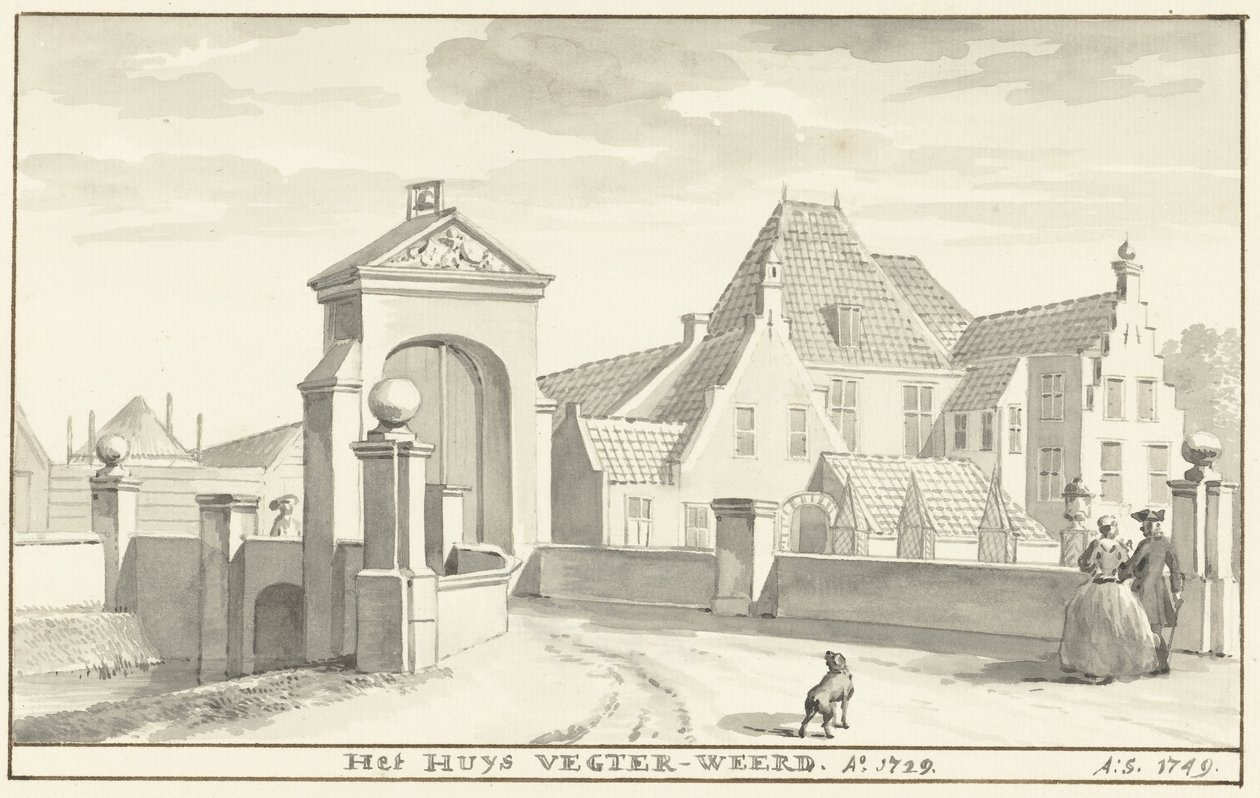 Hazathe Vechterweerd koło Zwolle w 1729 r. Het HUYS VEGTER-WEERD Ao 1729 (tytuł na obiekcie) autorstwa Aert Schouman