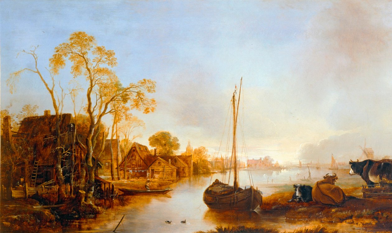 Brzeg kanału w Holandii ... autorstwa Aert van der (after) Neer