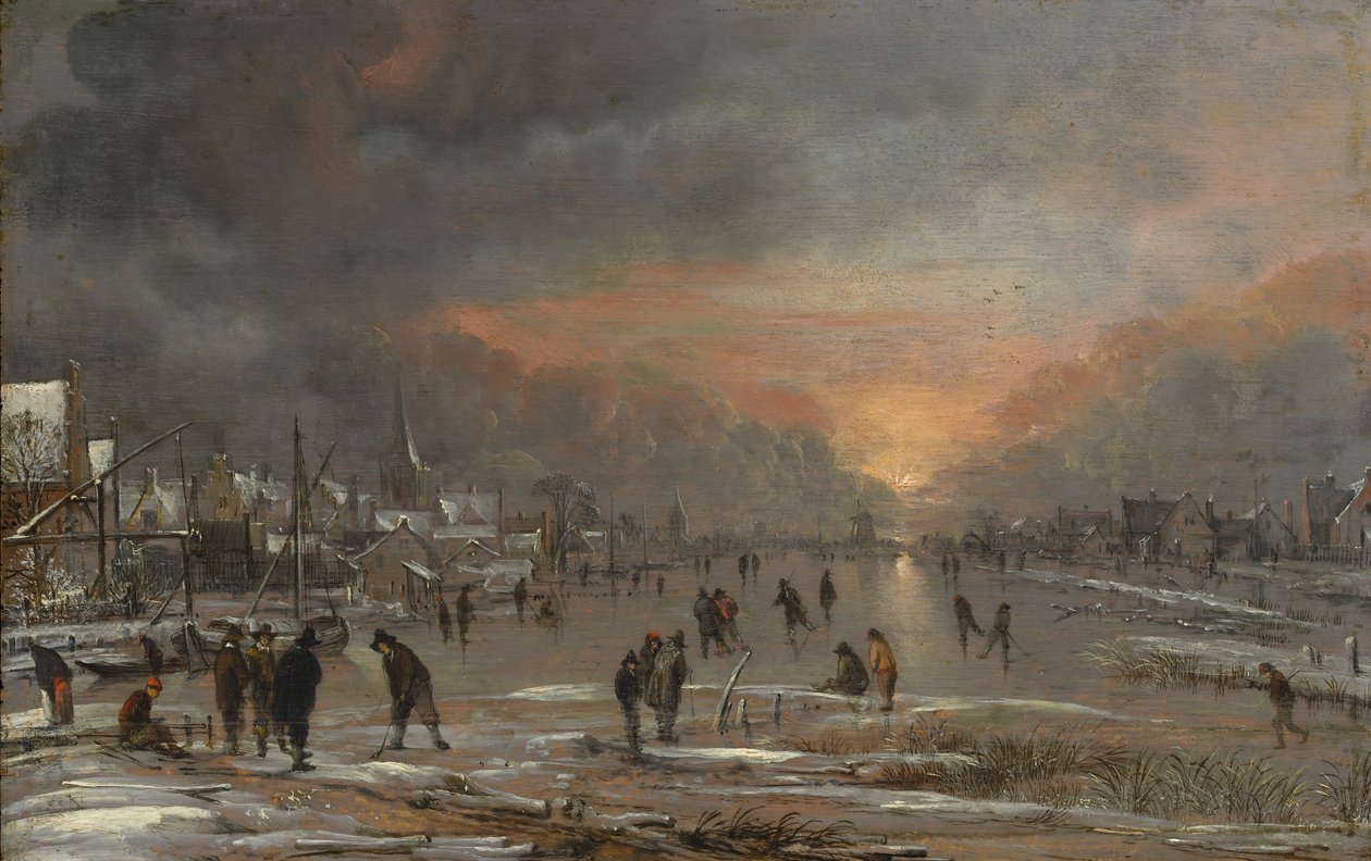 Sport na Zamarzniętej Rzece, prawdopodobnie ok. godz. 1660. autorstwa Aert van der Neer