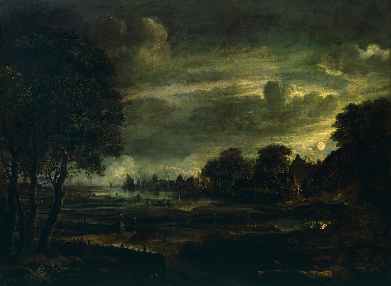 Wioska w świetle księżyca, autor: Aert van der Neer (1603-1677) autorstwa Aert van der Neer