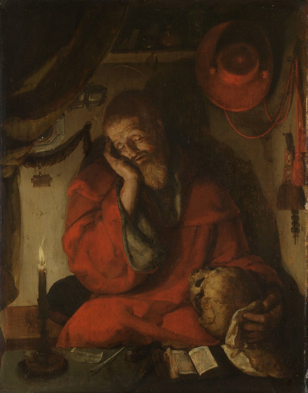 Święty Hieronim w swoim gabinecie przy świecach autorstwa Aertgen Claesz van Leyden (attributed to)