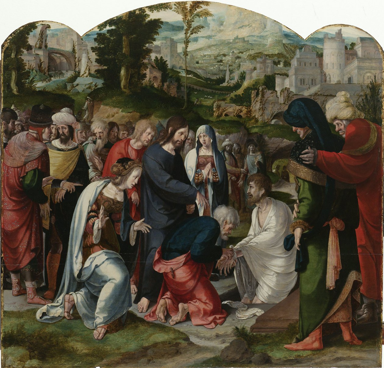 Wskrzeszenie Łazarza, środkowy panel tryptyku, ok. 1530 autorstwa Aertgen Claesz van Leyden