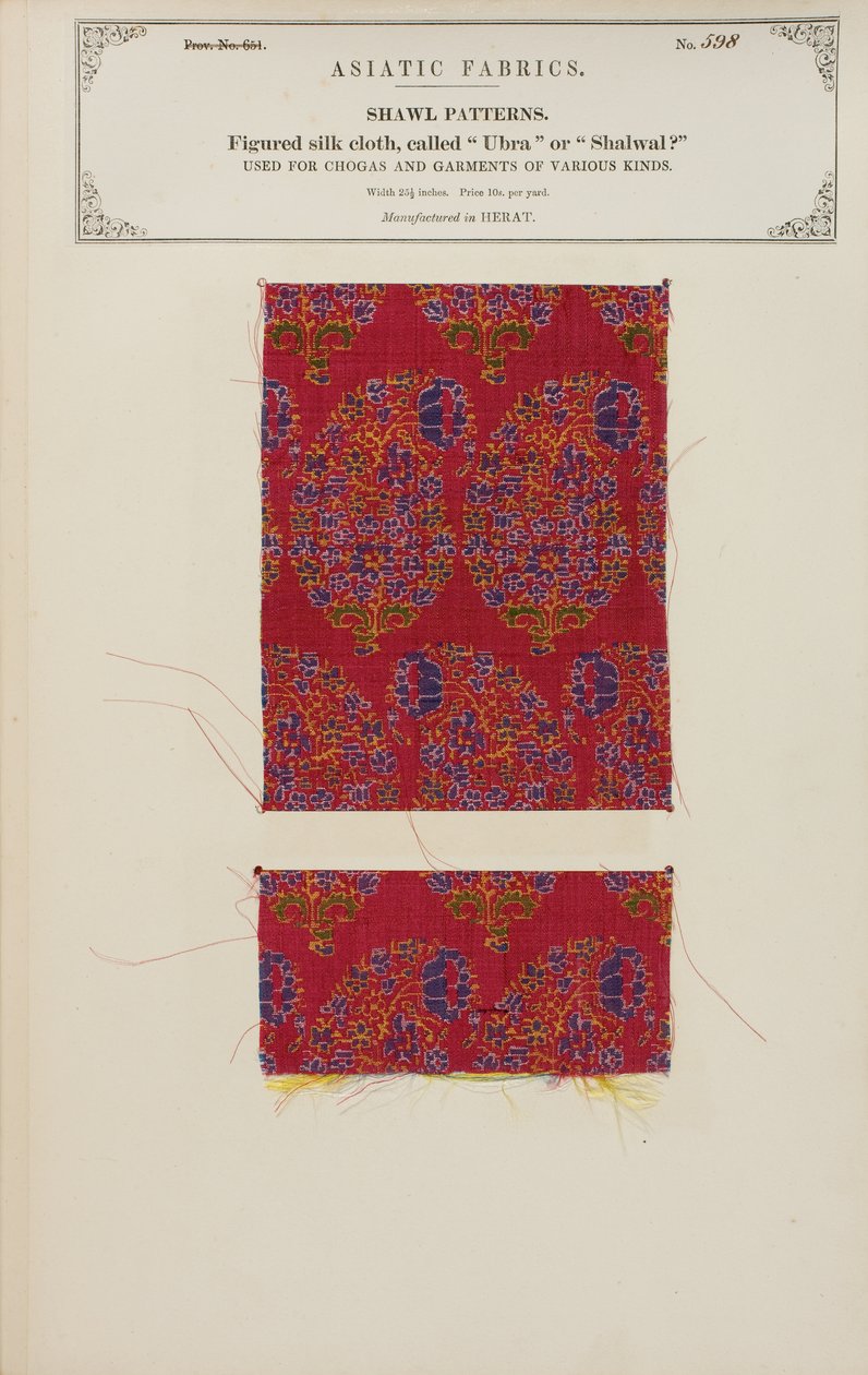 Cyfrowa próbka jedwabnej tkaniny wykonana w Heracie, z The Collection of the Textile Manufacturers of India, Johna Forbesa Watsona, opublikowana w 1866 roku autorstwa Afghan School