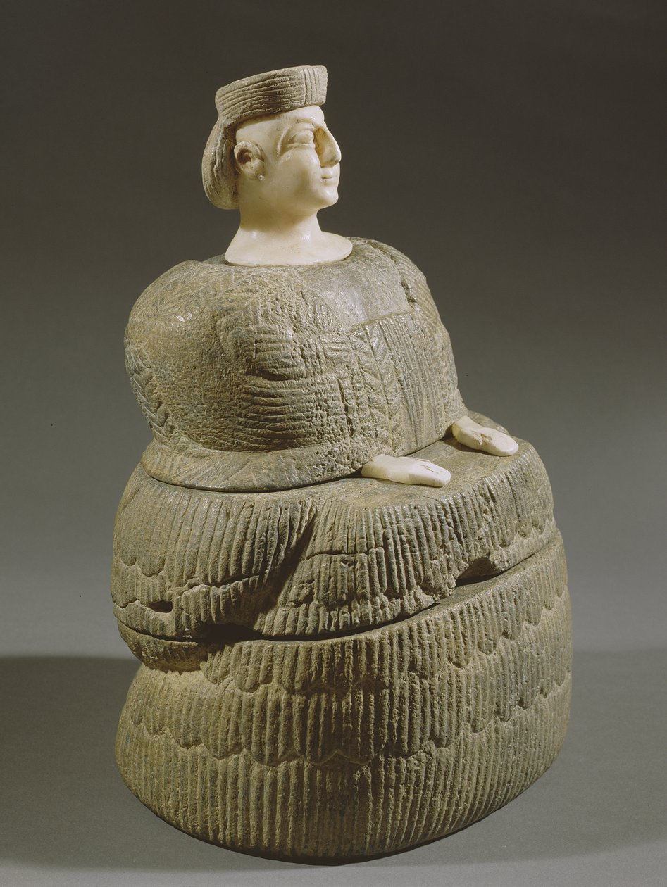 Statuetka bogini w kaunakes, znanej jako Księżniczka Baktriane, III tysiąclecie p.n.e. (chloryt i kalcyt) autorstwa Afghan School