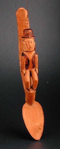 Figura Europejczyka siedzącego na trzonku łyżki, Afryka Południowo-Wschodnia, koniec XIX w. (drewno) autorstwa African