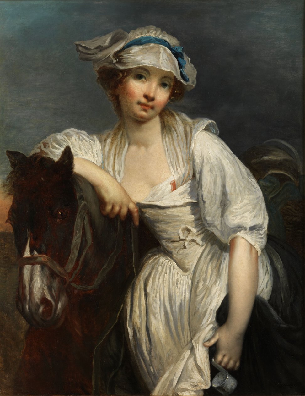 Młoda dziewczyna oparta na szyi konia autorstwa After Jean Baptiste Greuze