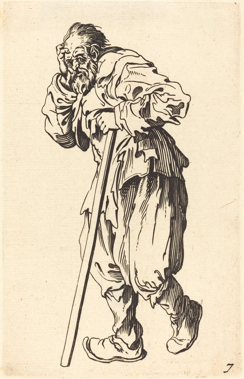 Żebrak z kijem autorstwa After Jacques Callot