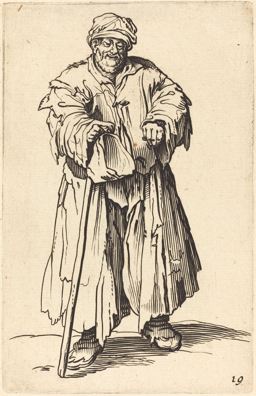 Gruby żebrak ze spuszczonymi oczami autorstwa After Jacques Callot