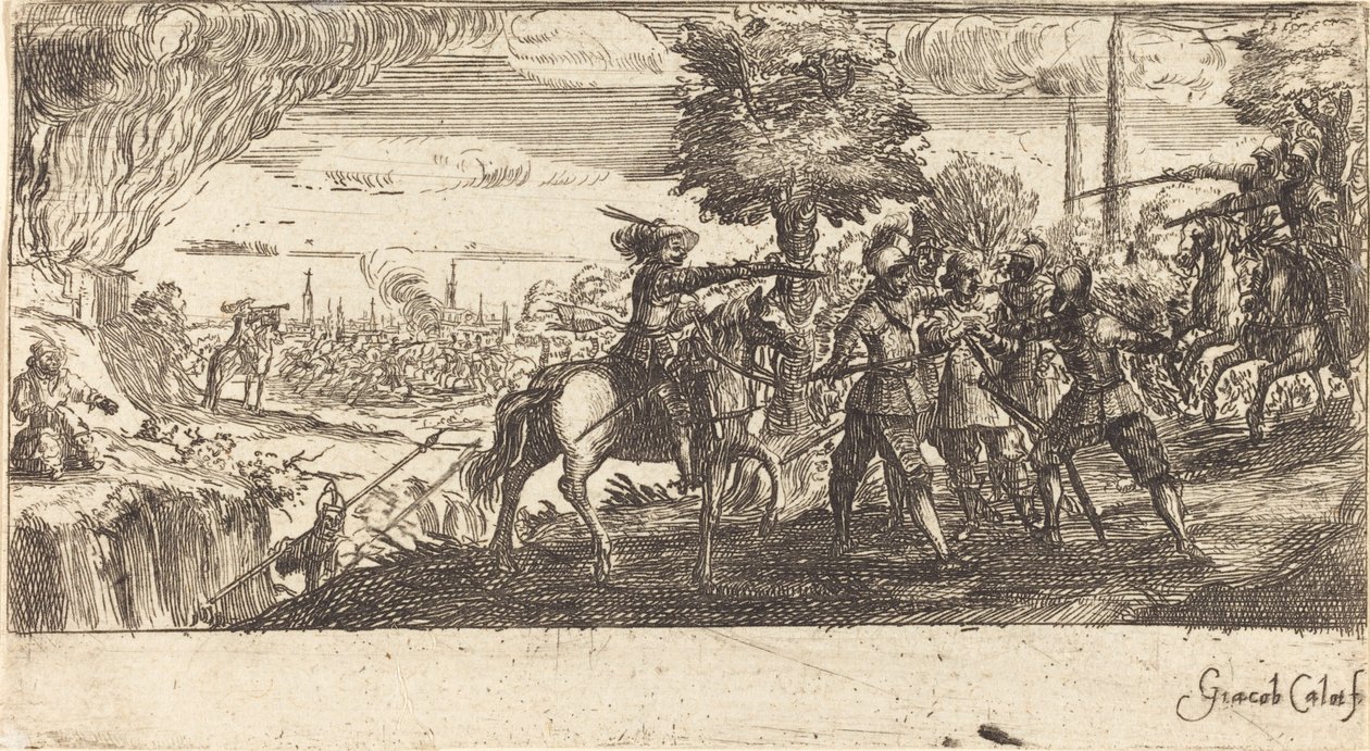 Krajobraz ze sceną bitwy autorstwa After Jacques Callot