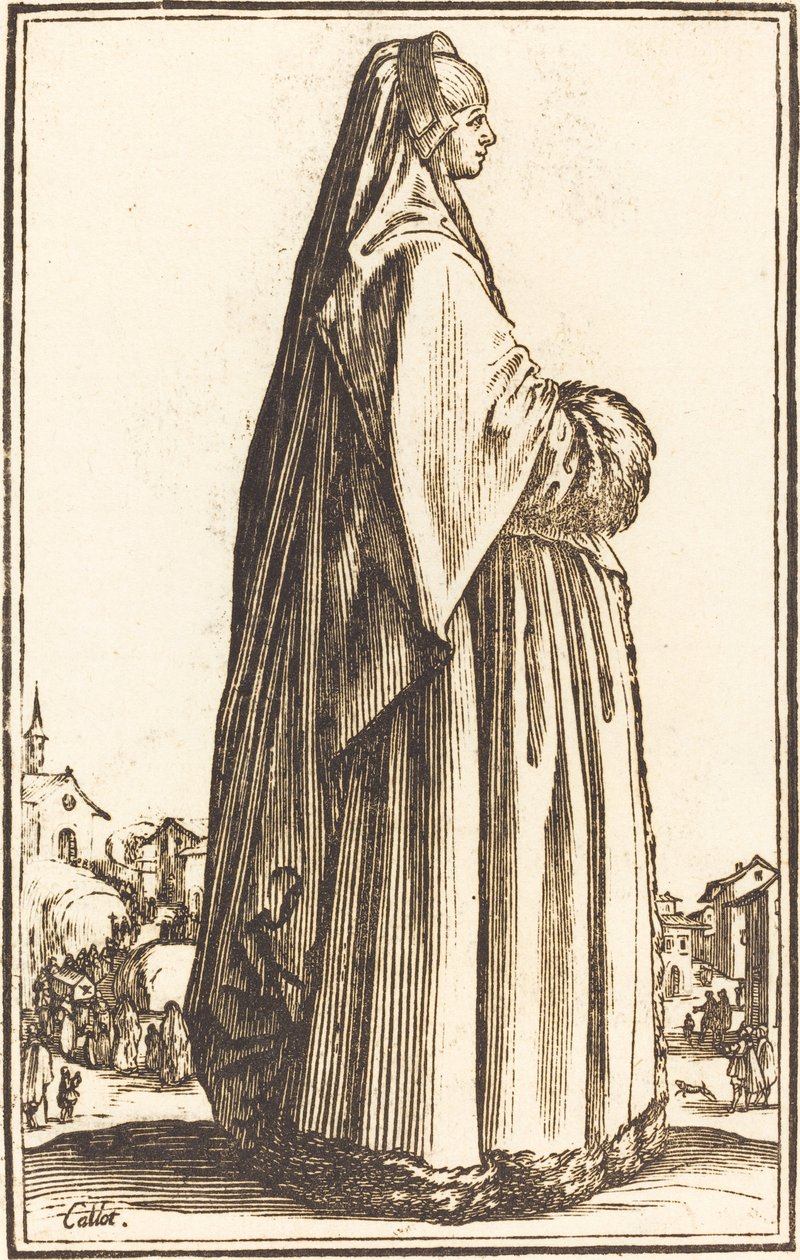 Szlachetna kobieta w welonie i sukni obszytej futrem autorstwa After Jacques Callot