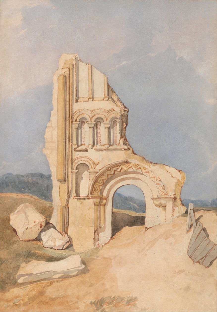 Ruiny normańskiego kościoła autorstwa After John Sell Cotman