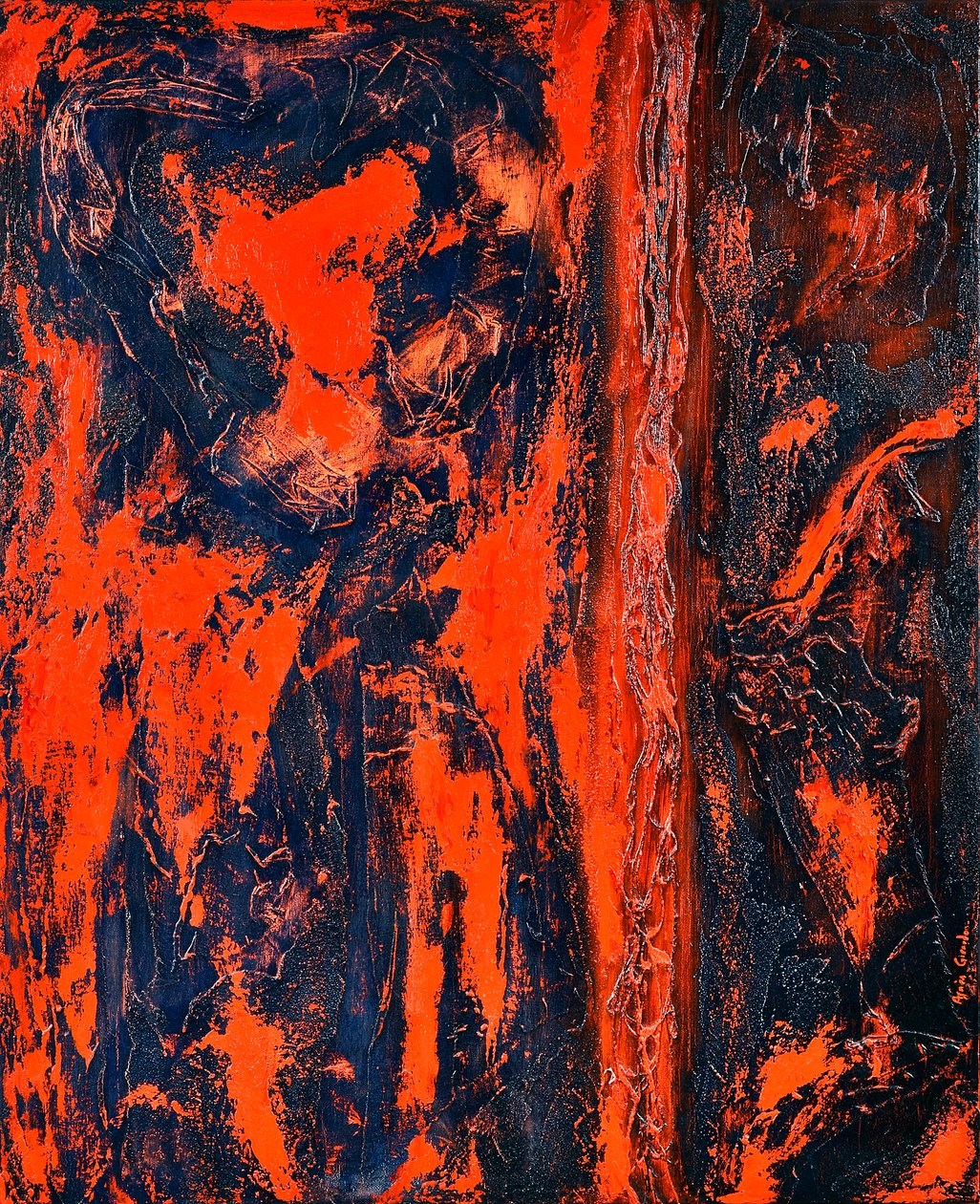 Red 2, 2014 (technika mieszana olej na płótnie) autorstwa Agnes Girardon