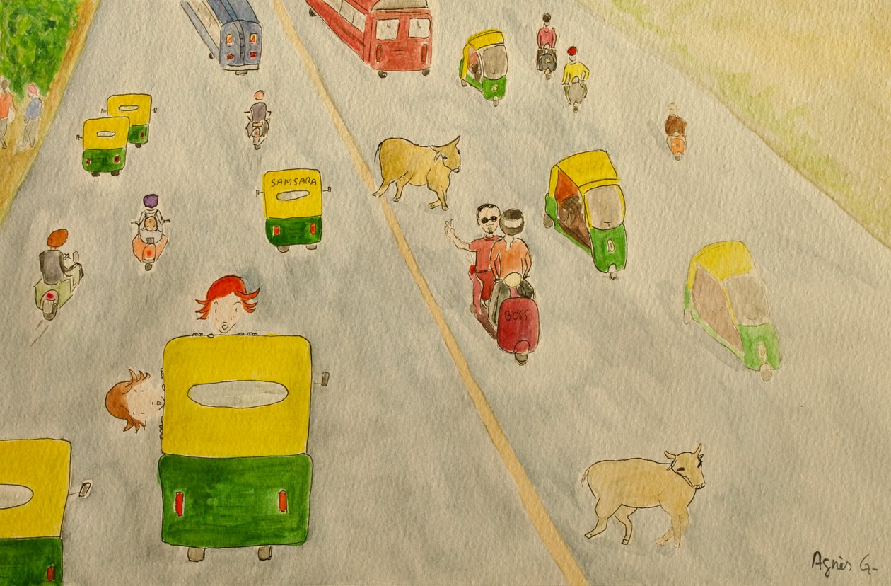 Podróż, Delhi, 2015, akwarela na papierze autorstwa Agnes Girardon