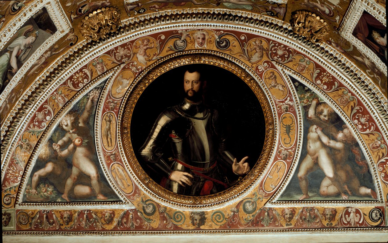 Portret Cosimo I de Medici, wielkiego księcia Toskanii i ojca Franciszka I (malarstwo na łupku autorstwa Agnolo (after) Bronzino