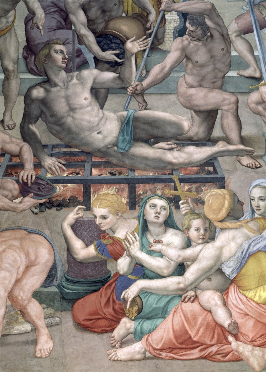 Męczeństwo św. Wawrzyńca, fragment św. Wawrzyńca na fresku z rusztu autorstwa Agnolo Bronzino