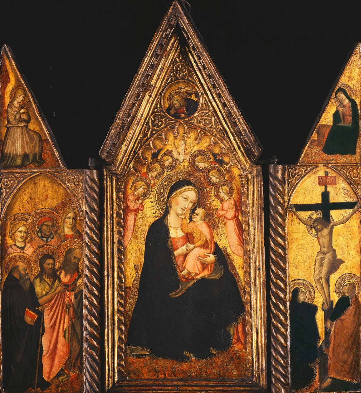 Tryptyk przenośny z Madonną z Dzieciątkiem na tronie z aniołami, autorstwa Agnolo Gaddi
