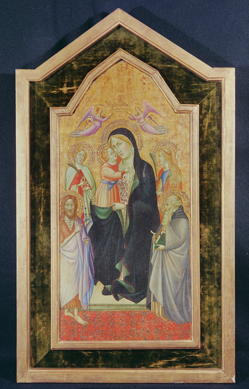Madonna z Dzieciątkiem na tronie (tempera na pozłacanej płycie podłogowej) autorstwa Agnolo Gaddi