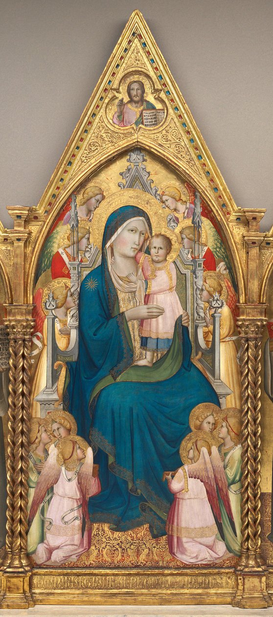 Madonna z Dzieciątkiem na tronie z dwunastoma aniołami i błogosławionym Chrystusem [panel środkowy] autorstwa Agnolo Gaddi