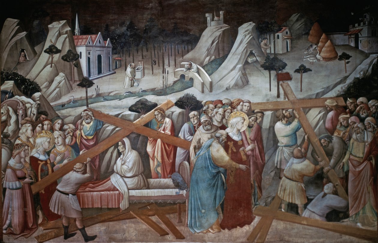 Helena kopie, aby odnaleźć Prawdziwy Krzyż, z cyklu Legenda o Prawdziwym Krzyżu autorstwa Agnolo Gaddiego, kaplica Bazyliki Santa Croce, Florencja, ok. 1380 r. autorstwa Agnolo Gaddi