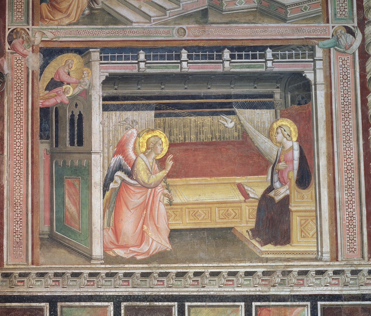 Zwiastowanie, fragment z cyklu Żywot Marii i Najświętszego Pasa, z Cappella della Sacra Cintola autorstwa Agnolo Gaddi