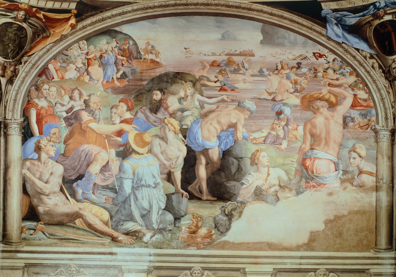 Przejście przez Morze Czerwone, fresk Agnolo Bronzino (1503-1572). Kaplica Eleonory z Toledo, Palazzo Vecchio, Florencja. Włochy autorstwa Agnolo Bronzino
