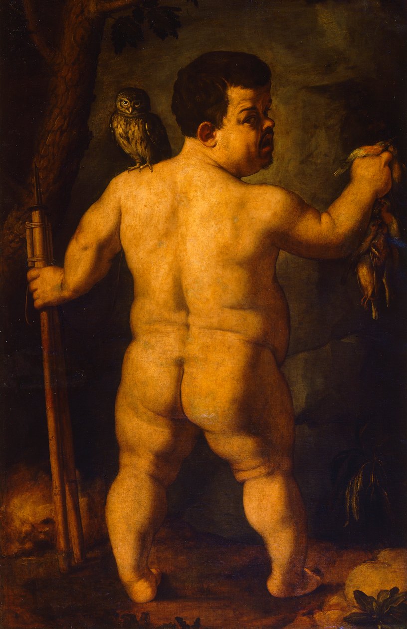 Podwójny portret krasnala Morgante: pełny widok od tyłu (olej na płótnie) autorstwa Agnolo Bronzino